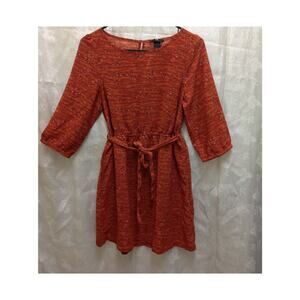 Orange and Cream Print Mini Dress with 3/4 Sleeves and Elastic Waist Size 6